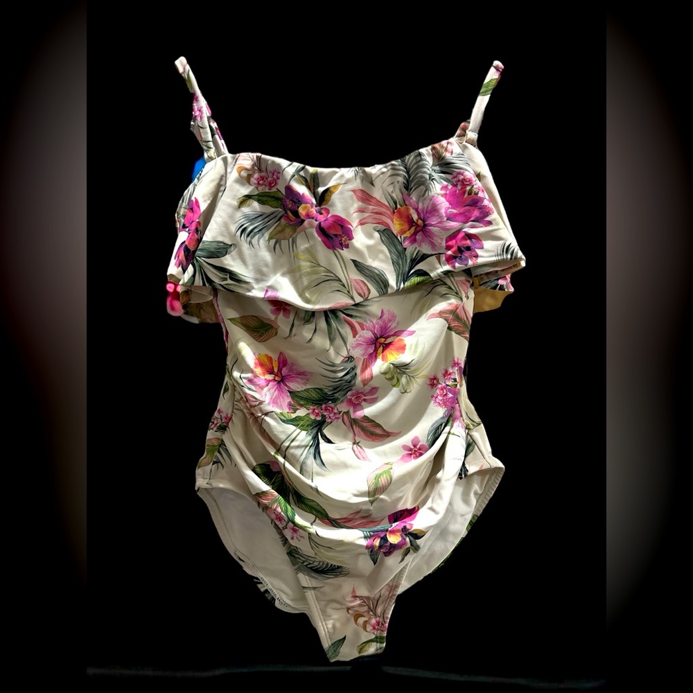 Kona Sol One Piece Floral Ruffle Swimsuit Size S (4-6)